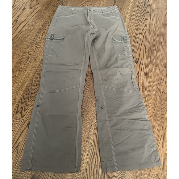 Kuhl Pants Women Brown Cargo Outdoors Roll Up Snap Vintage Patina Dye Sz 12 - Picture 1 of 12